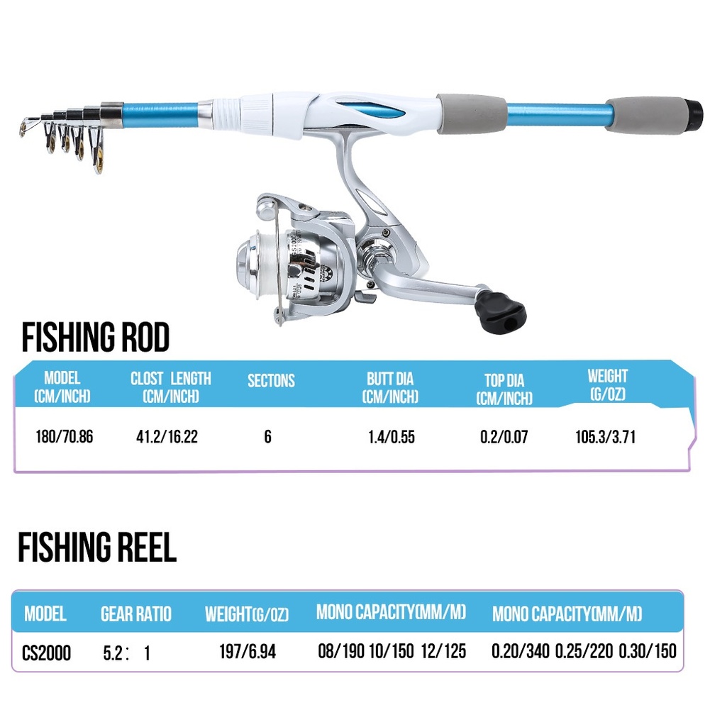 Vara de Pesca Azul e Branca de - Fishing Rod Combo avaliação e preço